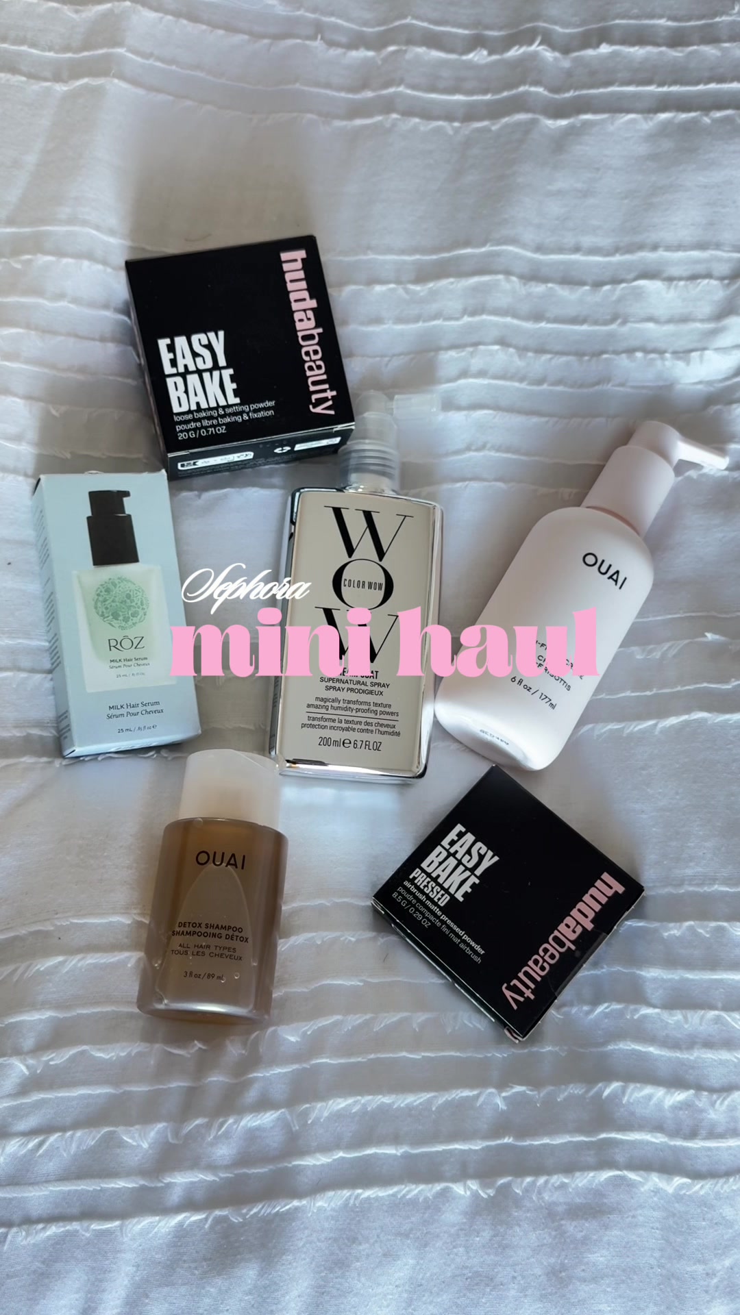 TikTok post by @stylesbyesmerai for Color Wow Hair. Caption reads: [...] @Huda Beauty @THE OUAI @RŌZ Hair @Color Wow....