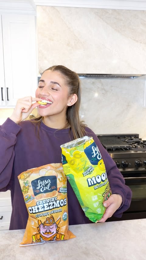 Instagram post by @nicolettebrito_ for LesserEvil Snacks. Caption reads: [...] don’t last long around here 🚀✨....