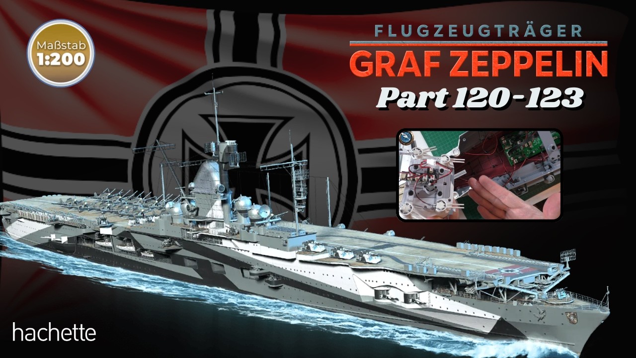 YouTube post by @PartworkModellbau for Pufino. Caption reads: Hachette Aircraft Carrier Graf Zeppelin Parts 120....