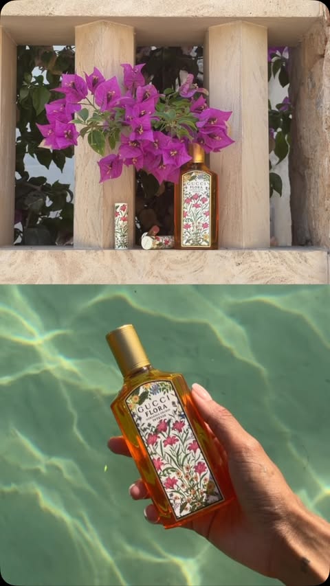 Instagram post by @yhkayla for Gucci Beauty. Caption reads: [...] scent to transport you back, new....