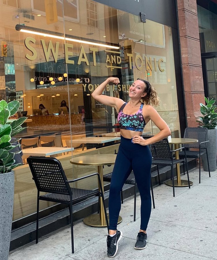 Instagram post by @marnflo for Sweat and Tonic. Caption reads: [...] been loving the fitness classes at....