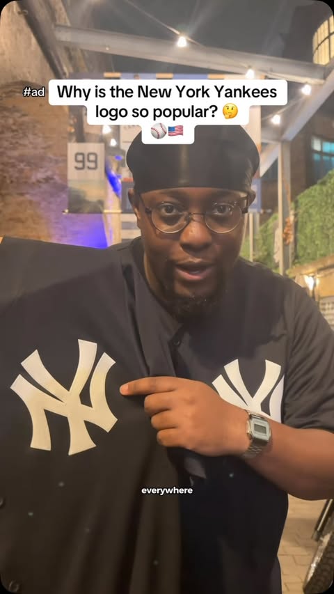 Instagram post by @americantj_ for Major League Baseball. Caption reads: #ad - The New York Yankees logo is one of the most....