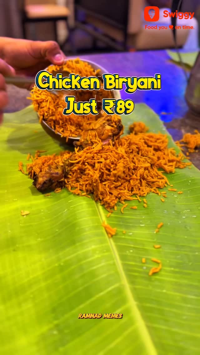 Instagram post by @ramnad_memes_ for Swiggy. Caption reads: Chicken Biryani @89 🔥
September....