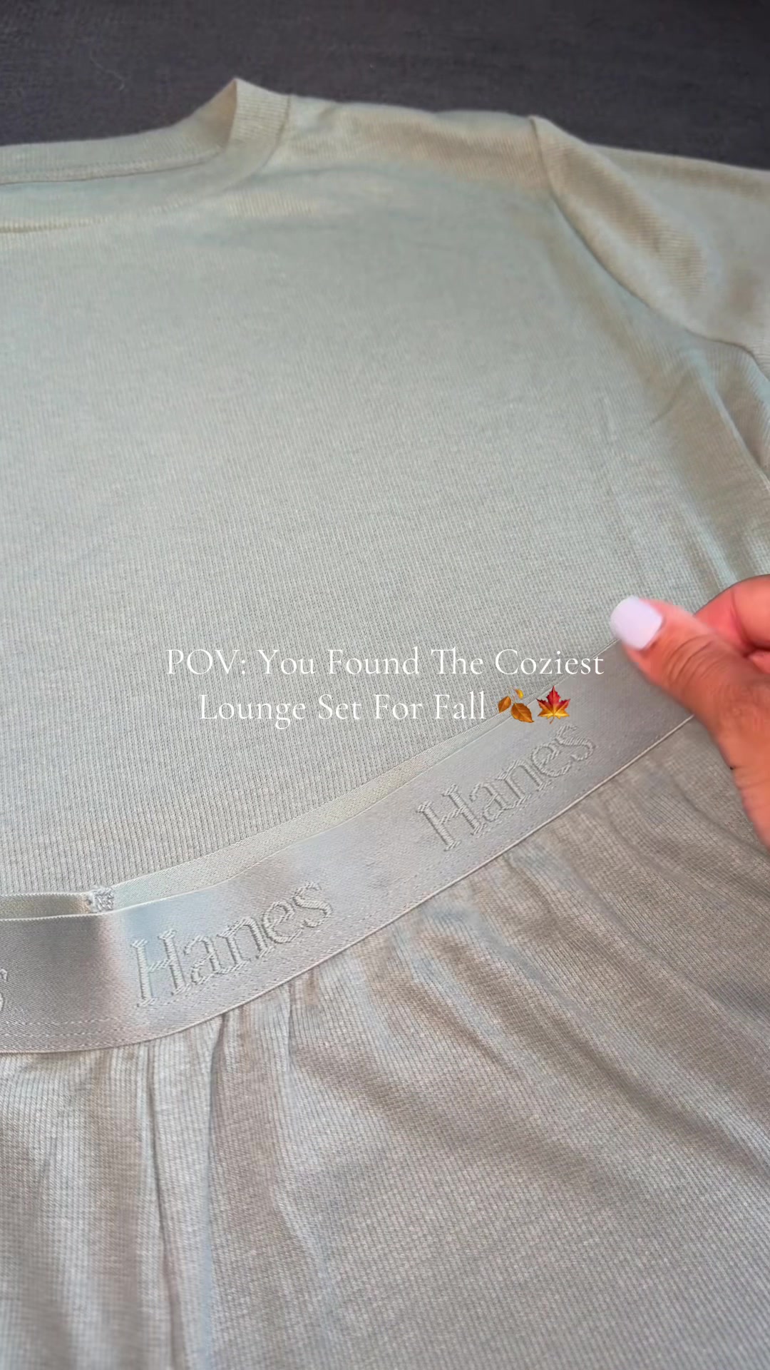 TikTok post by @torrithemommy for Hanes. Caption reads: Comfy and Cute 🤍🍂🍁 This is Faded Sage🤍  @Hanes....