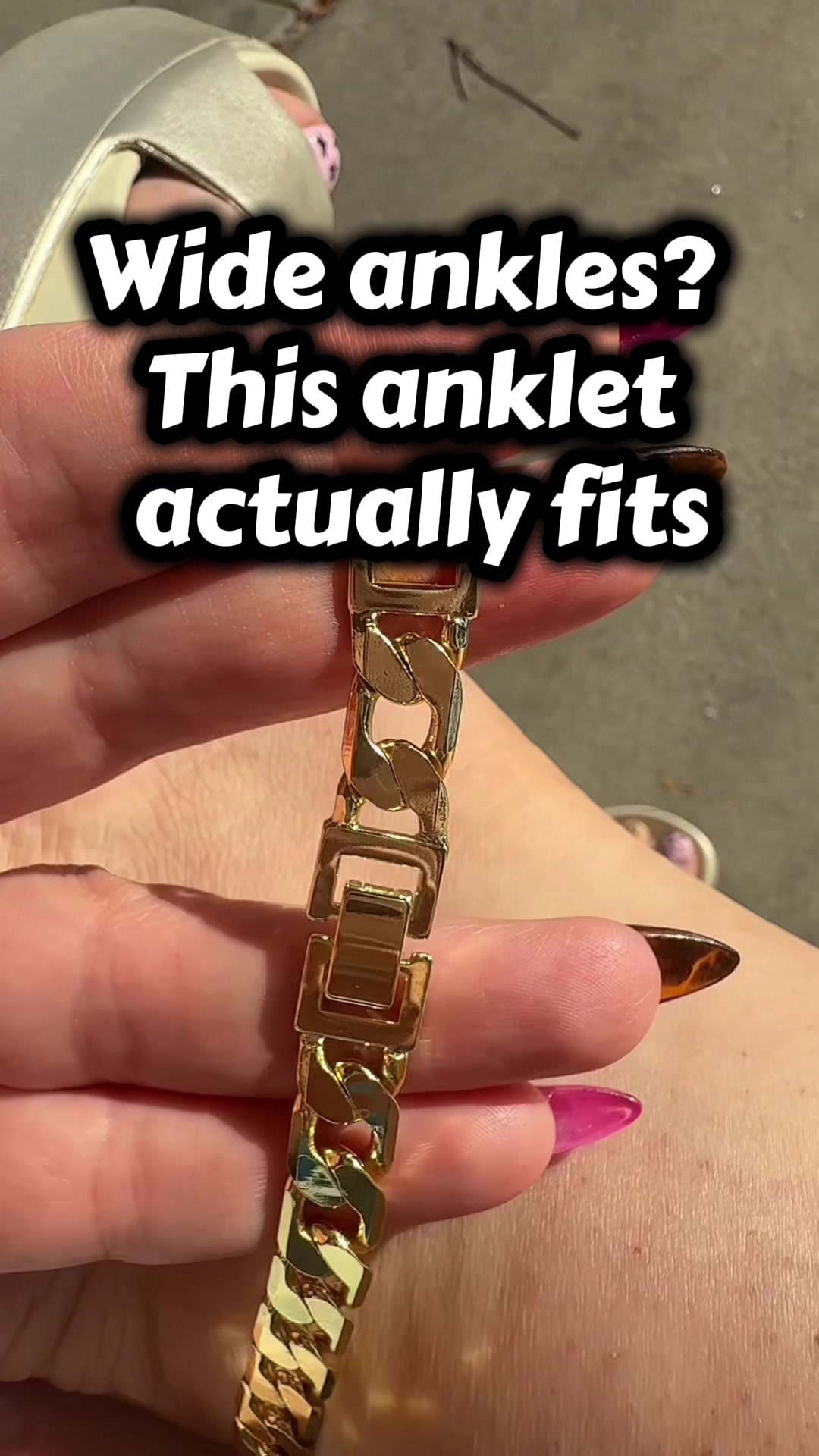 TikTok post by @sarahlingordon for KissYan Jewelry. Caption reads: First anklet I’ve ever been able to wear because....