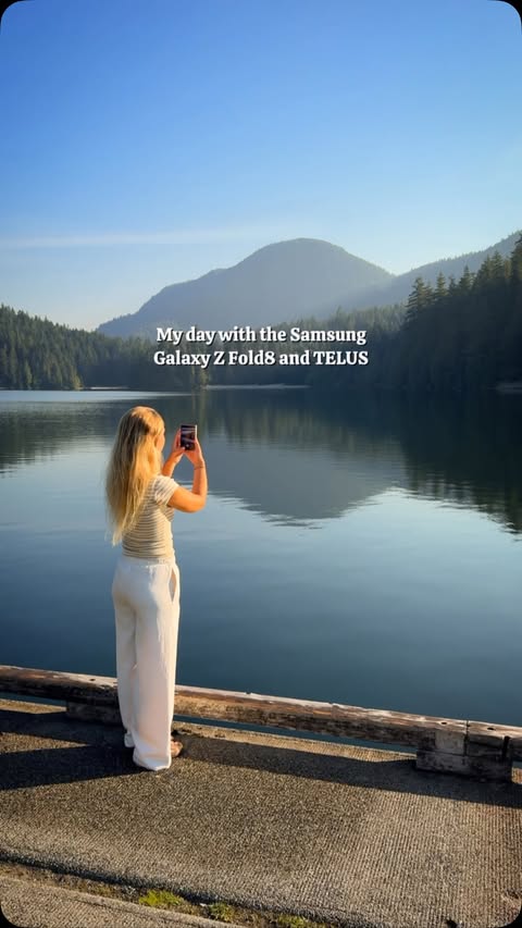 Instagram post by @juliiathompson for TELUS. Caption reads: [...] new @samsungcanada Galaxy Z Fold8 with....