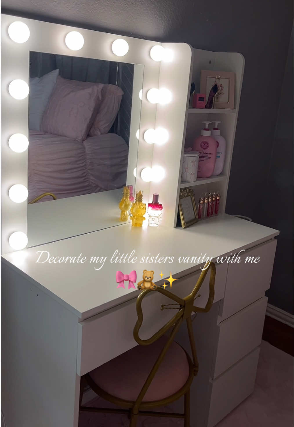 TikTok post by @a.sshhlleeyy for Vabches. Caption reads: decorate my little sisters vanity with me 🎀✨ |....