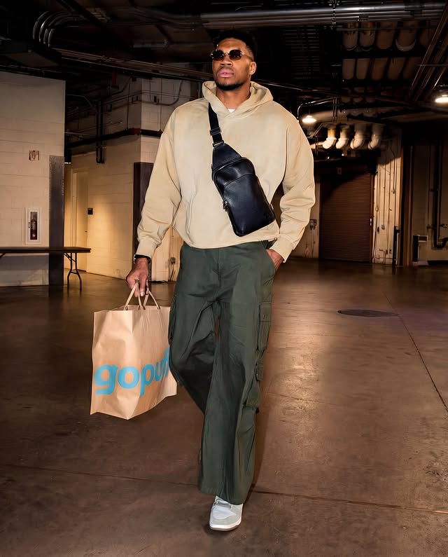 Instagram post by @giannis_an34 for Gopuff. Caption reads: Game days, late nights, long flights - @gopuff....