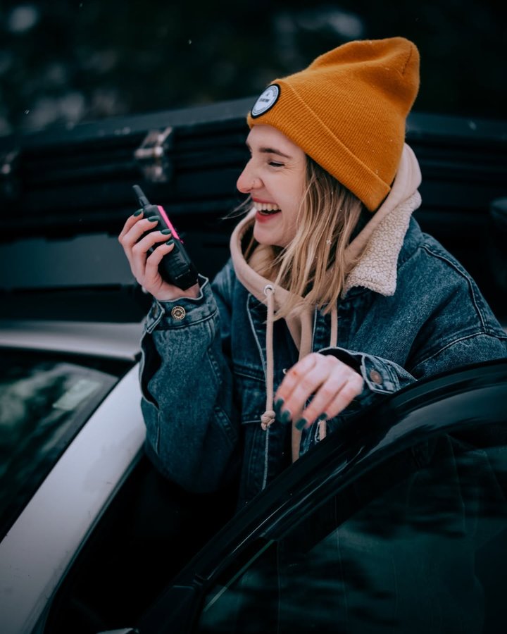 Instagram post by @thekateoutdoors_ for Midland Radio. Caption reads: [...] #overlanding #offroadnation #midlandradio.