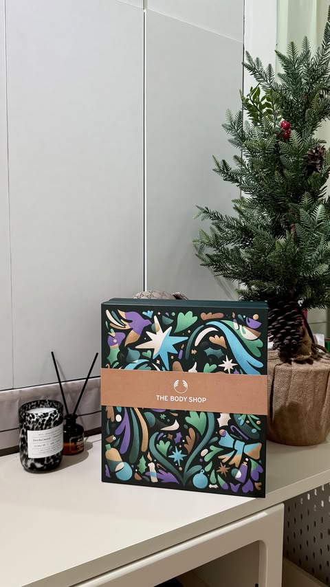 Instagram post by @hazelstylewitch for The Body Shop. Caption reads: Unboxing happiness, one box at a time 🎁✨
The....