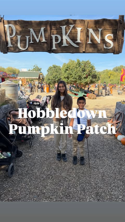 Instagram post by @miaandjordan_inlondon for Hobbledown. Caption reads: Pumpkin Patch @hobbledownheath 📍 Hounslow IS....