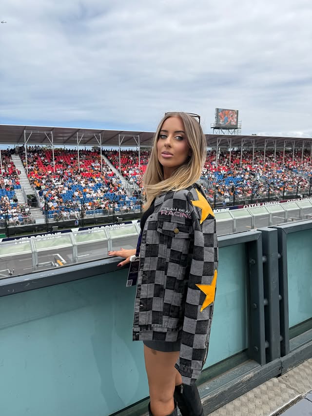 Instagram post by @jamiemarinos_ for Cadillac. Caption reads: F1 with @jimbeamau x @cadillacf1 🏁 Garage tour,....