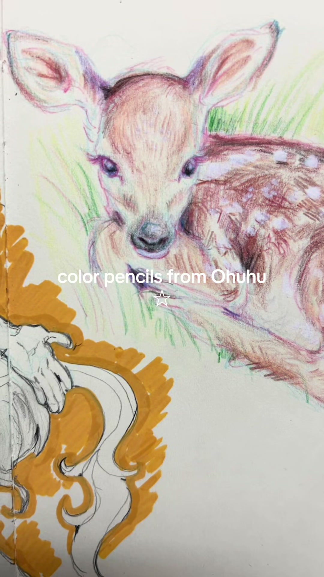 TikTok post by @lonatii_ for Ohuhu. Caption reads: [...] them more :)) #coloredpencil #drawing....