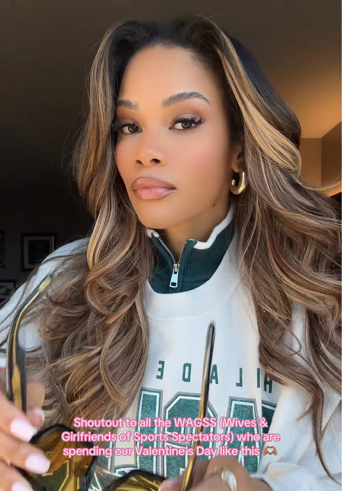 TikTok post by @kamiecrawford for Philadelphia Eagles. Caption reads: FLY EAGLES FLY, LOVEBIRDS! 🦅💘 @Philadelphia....