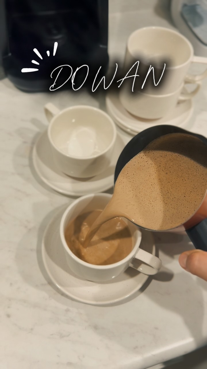 Instagram post by @mervexusa for Dowan. Caption reads: [...] elegant 4-piece ceramic mug set from....