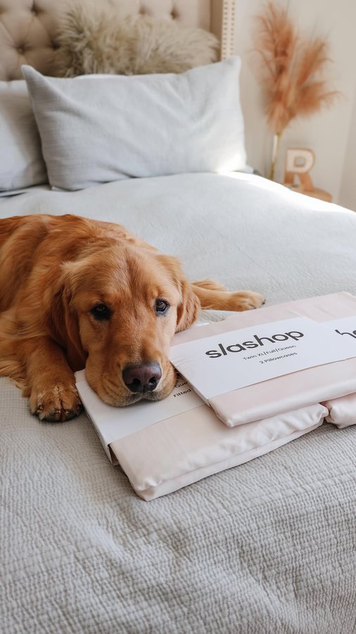 Instagram post by @goldenretrieveroakleyy for slashop. Caption reads: Keep it cozy and clean! Our @slashopofficial....