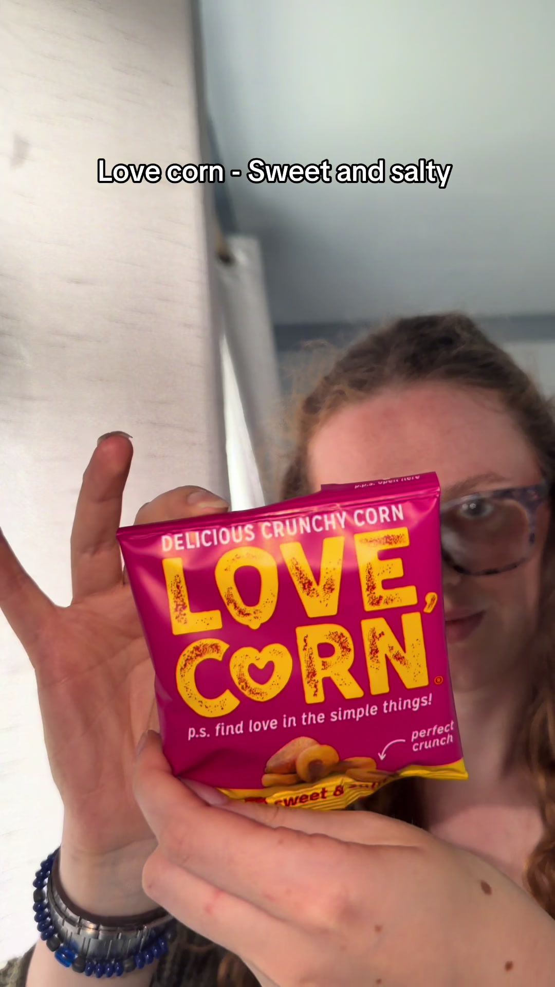 TikTok post by @phoebeevans2001 for LOVE CORN. Caption reads: [...] moment for all the goodness you need @LOVE....