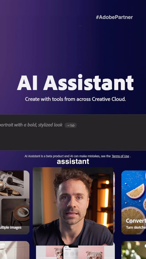 Instagram post by @benkaluza for Adobe Live Community. Caption reads: Adobe Firefly AI Assistant is here. Describe what....