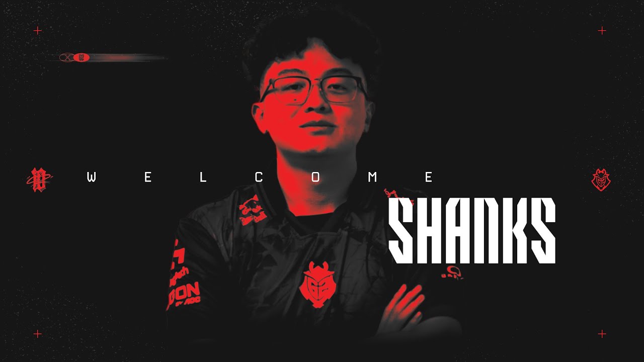YouTube post by @G2VALORANT for G2 Esports. Caption reads: Shanks Joins G2 VALORANT.
