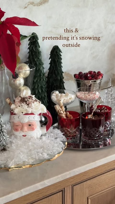 Instagram post by @karlibree for Pottery Barn. Caption reads: Hot chocolate bar + classic Christmas movies all....