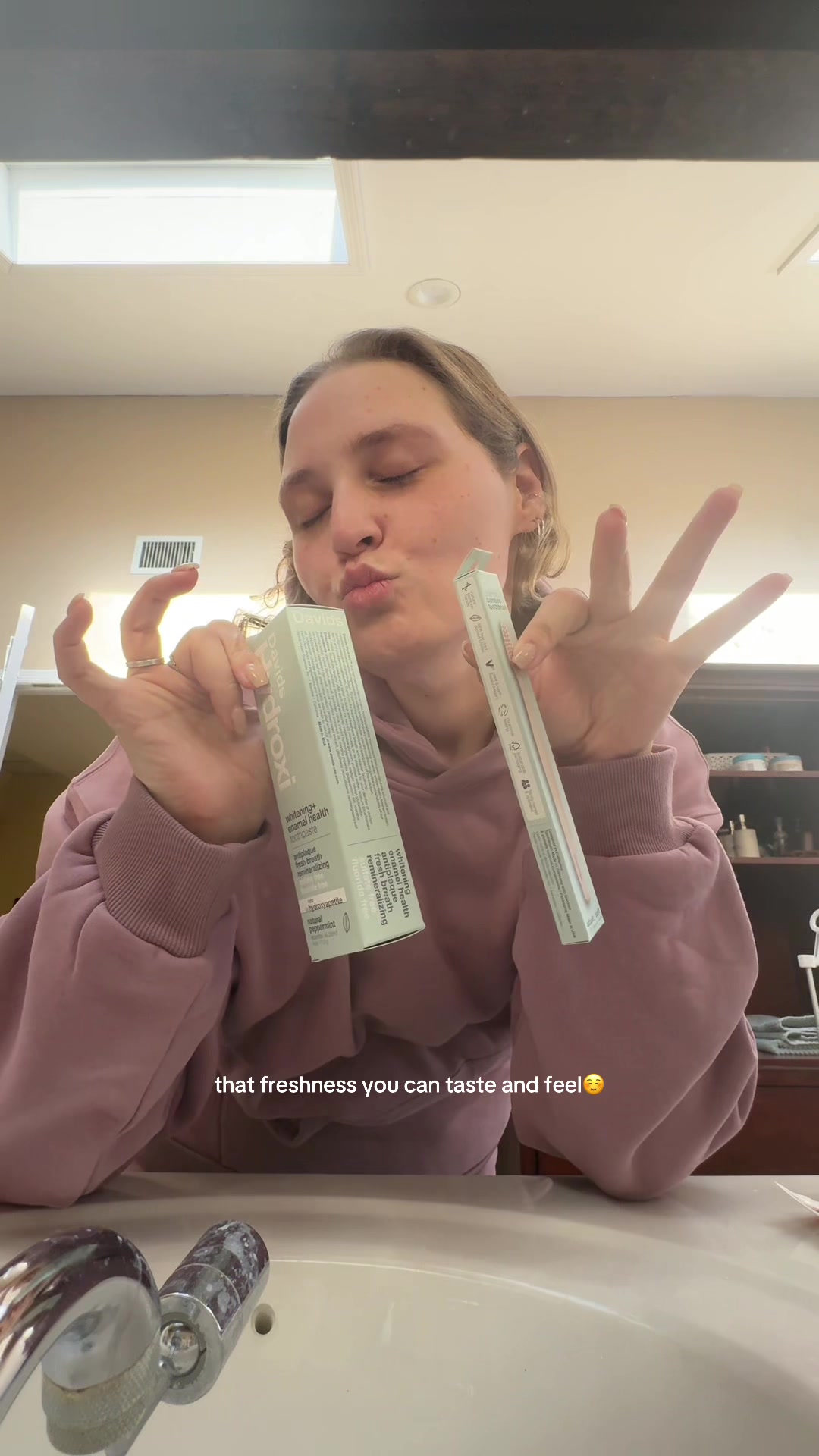 TikTok post by @melissa_plourde for Davids Natural Toothpaste. Caption reads: prioritizing our oral health in 2026✨ #fyp....