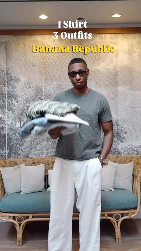 Instagram post by @wiillmoore for Banana Republic. Caption reads: 1 shirt, 3 outfits. @bananarepublic The Crochet....