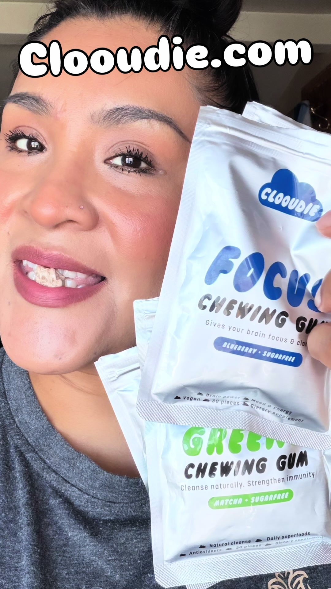 TikTok post by @amhyreviews for Clooudie. Caption reads: Clooudie I am loving these supplements packed....