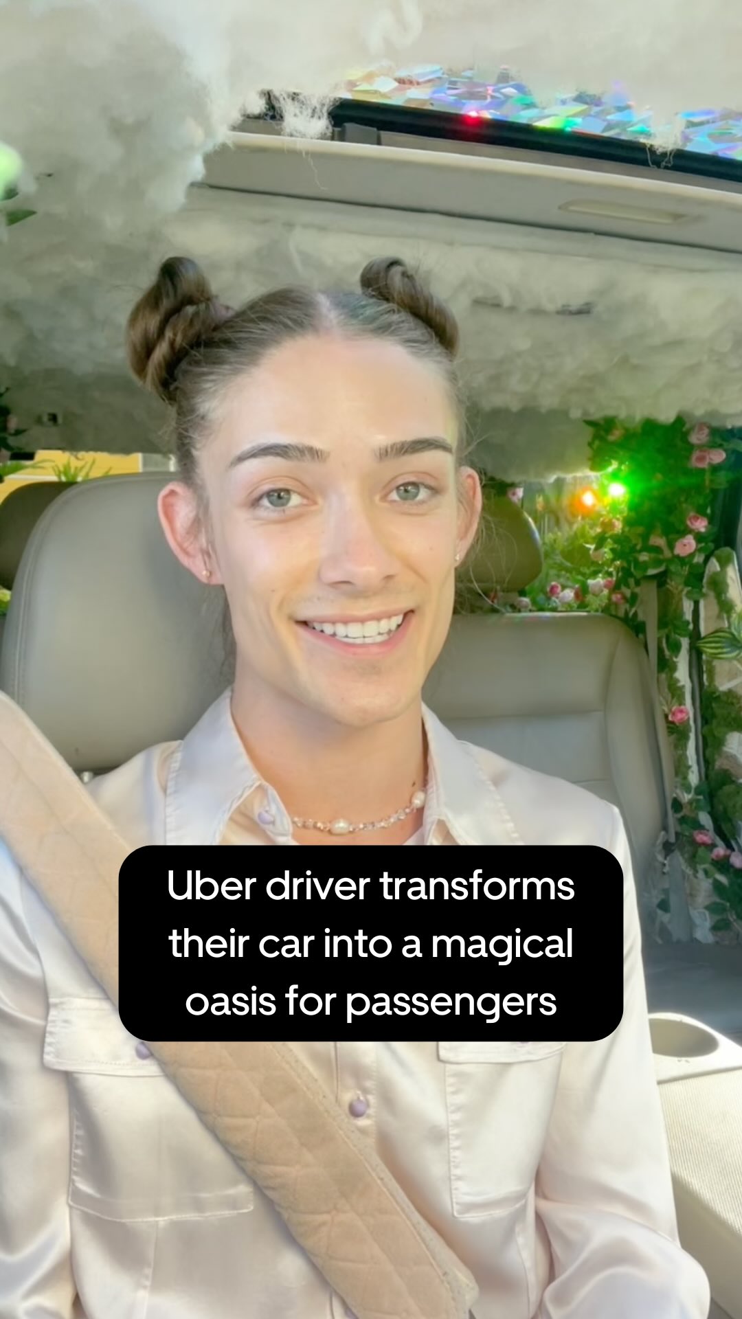 Instagram post by @rollingonmollie for Uber. Caption reads: Joy and color in every single ride 🌸🌈.