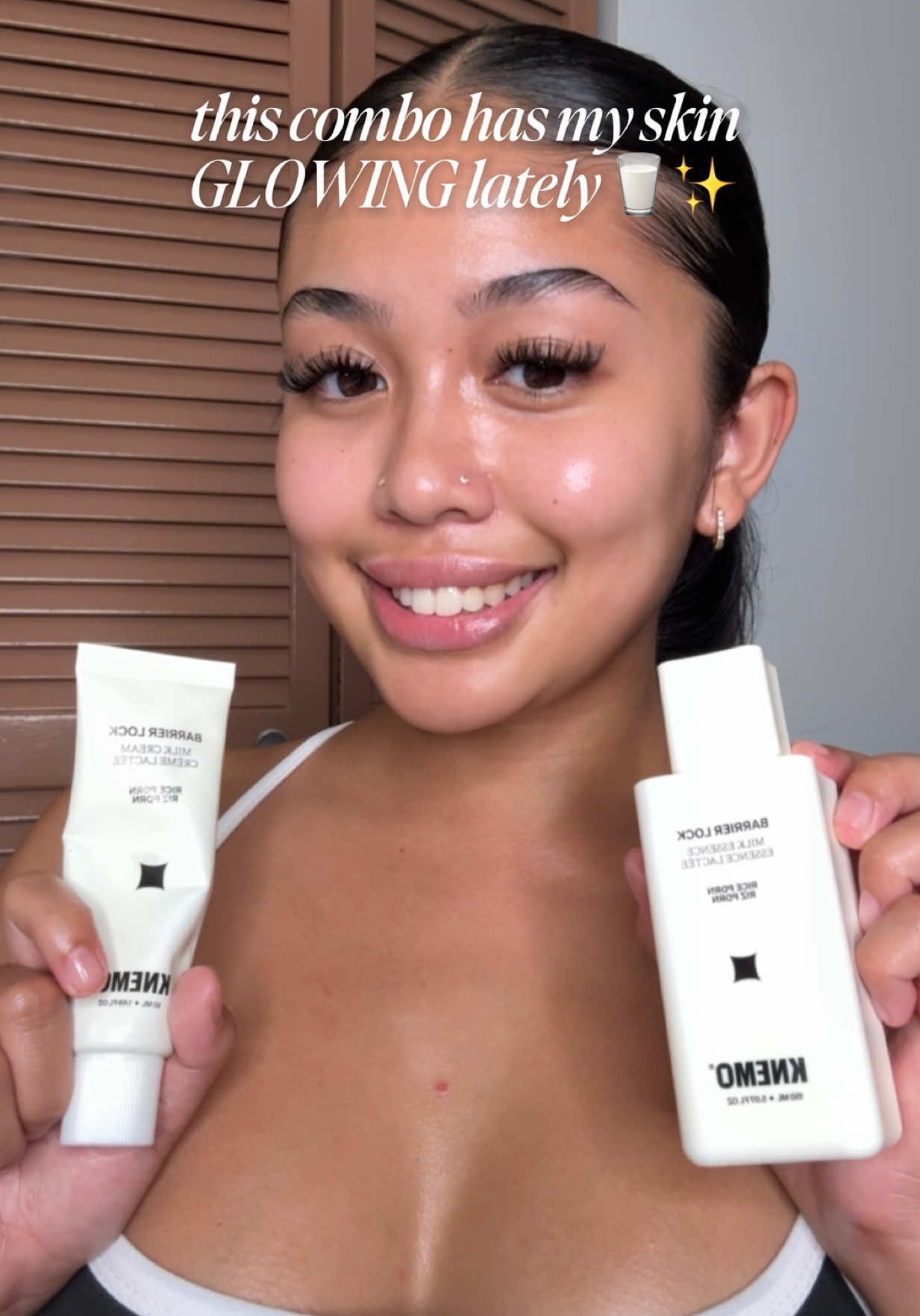 TikTok post by @xoluvvmae for Knemo Beauty. Caption reads: [...] #skincaretips #glowyskin #knemobeauty.