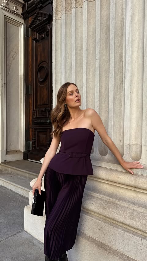 Instagram post by @charlottebridgeman for Ann Taylor. Caption reads: [...] for fall/winter >>> 💜💚 wearing all....