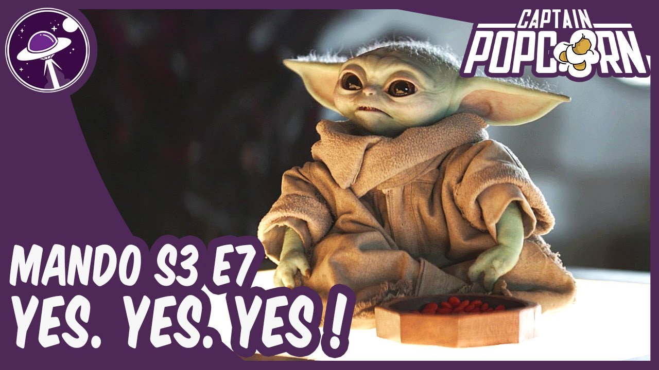 YouTube post by @CaptainPopcorn for Nextory. Caption reads: THE MANDALORIAN Saison 3 Épisode 7 : analyse....