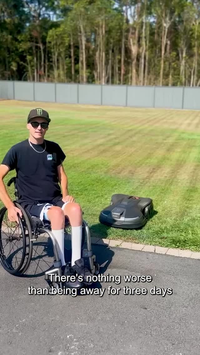 Instagram post by @d_dublu_racing43 for Husqvarna. Caption reads: Holidays, work, or time away — your yard doesn’t....