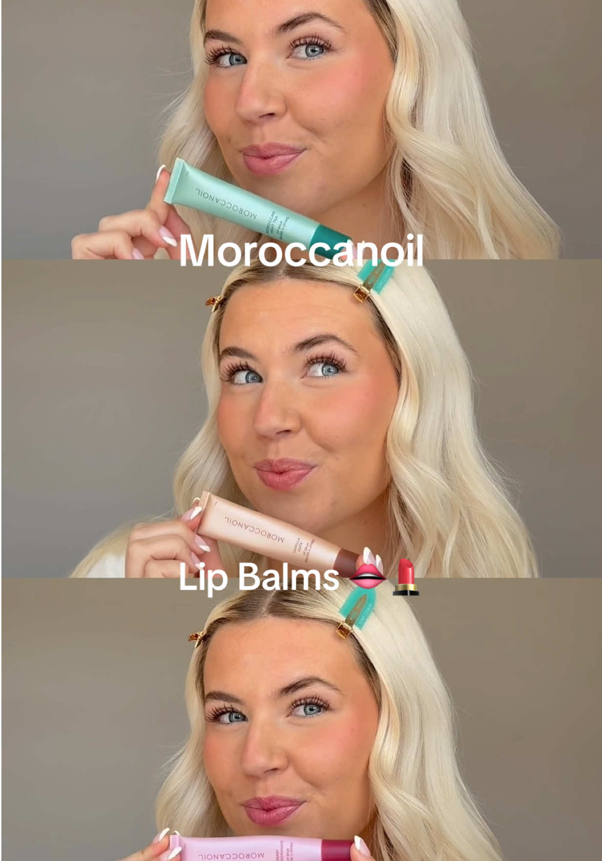 TikTok post by @taylor_pfeffer for Moroccanoil. Caption reads: @Moroccanoil has entered the Lip Balm [...].