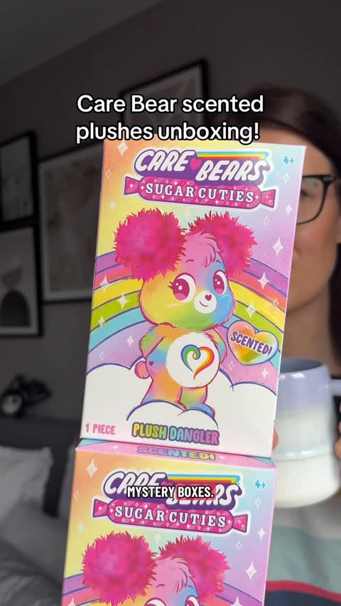 Instagram post by @violet.hollow for Care Bears. Caption reads: [...] 🤞💙 Sugar cuties unboxing @basicfunuk....