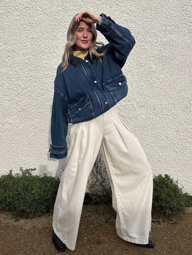 Instagram post by an influencer for Marks & Spencer. Caption reads: Dressing for the weather I want, the denim section....