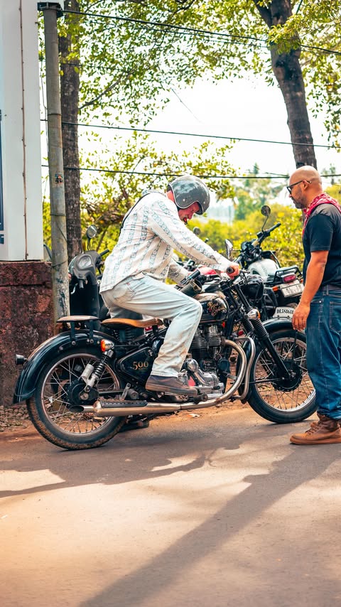 Instagram post by @mrdarcyandtheolman for Royal Enfield. Caption reads: Our Bike Meet in Goa 😎🙌🏻 @andsonsuk 

Bike....