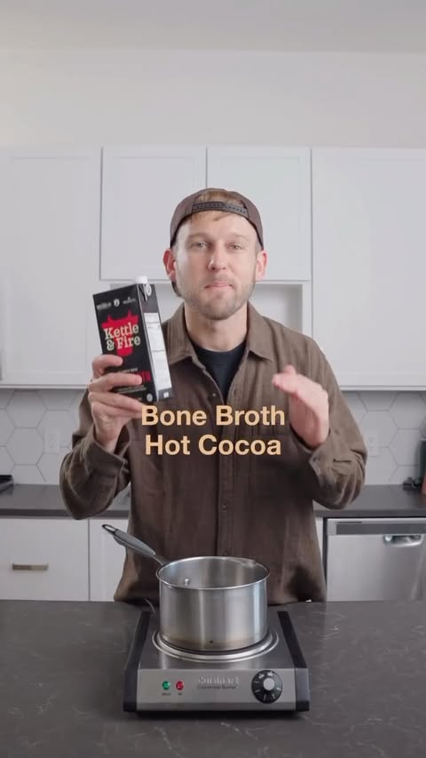 Instagram post by @superfoodsguy for Kettle & Fire. Caption reads: The benefits of bone broth, in hot cocoa form…....