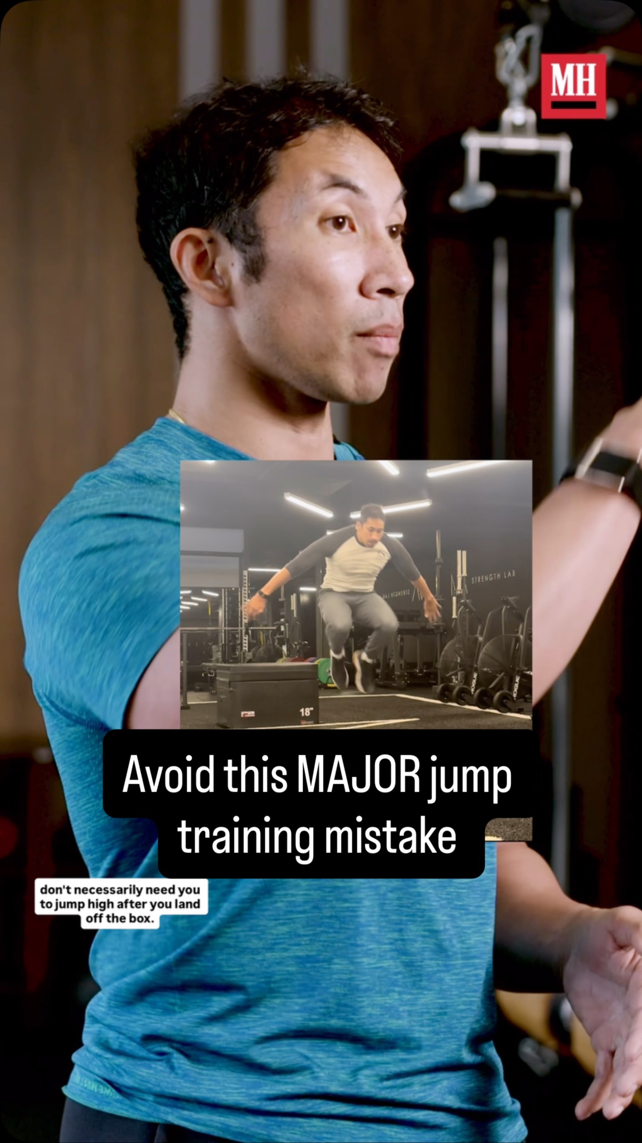 Instagram post by @ebenezersamuel23 for Men's Health. Caption reads: The depth jump to box jump (or broad jump, as....