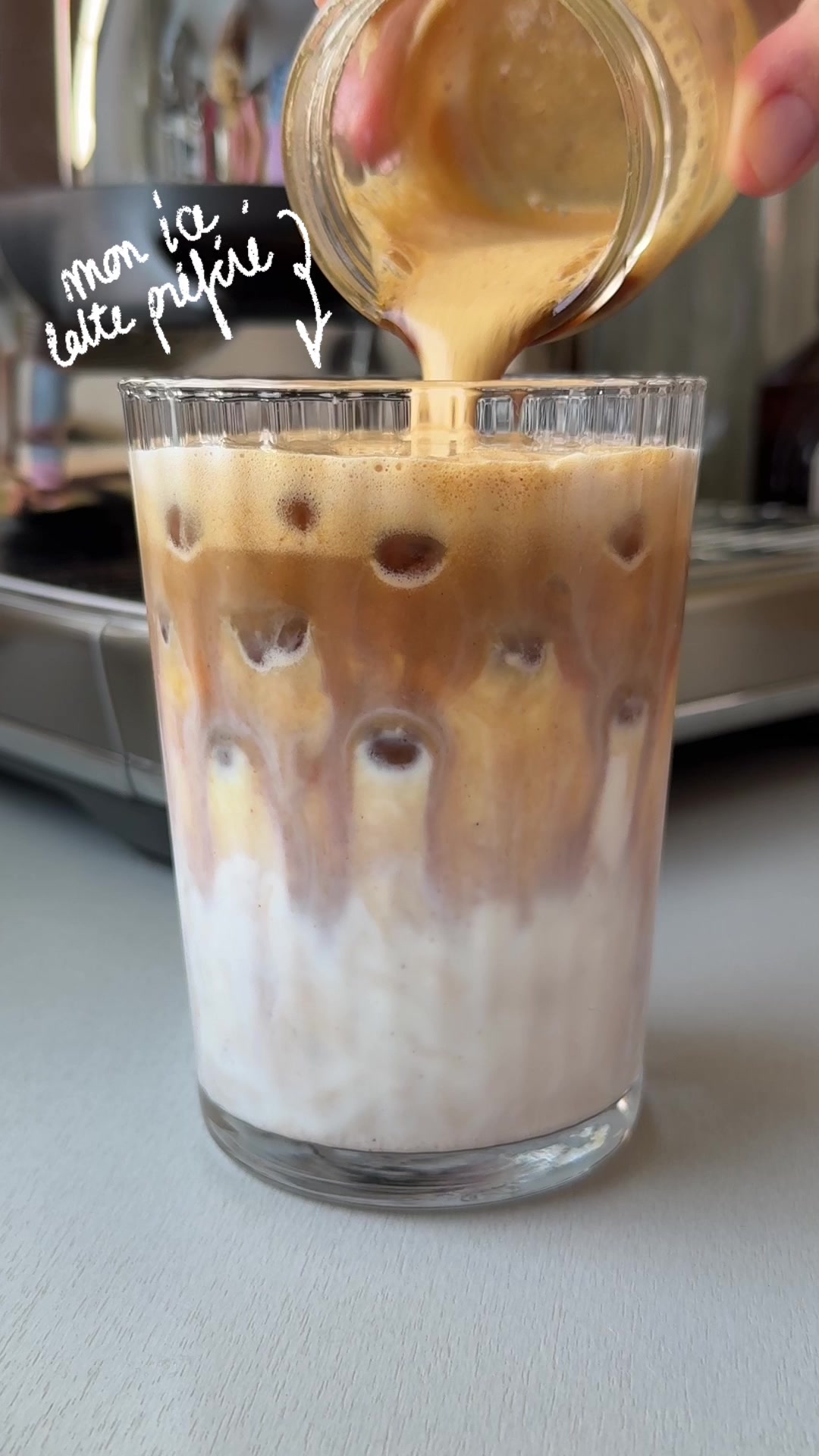 TikTok post by @eatwithflower for Koro France. Caption reads: 🍁 Salted Maple Latte version glacée vous....