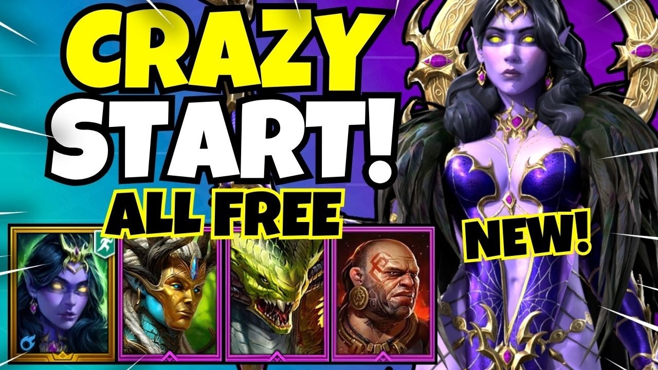 YouTube post by @VolkinRaid for Plarium. Caption reads: Broken NEW Start With FREE Mavara!!! [Raid: Shadow....