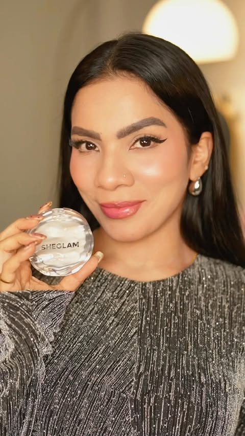 Instagram post by an influencer for SHEGLAM OFFICIAL. Caption reads: Powder? Skipped. Blur? Nailed. New SHEGLAM Camera....