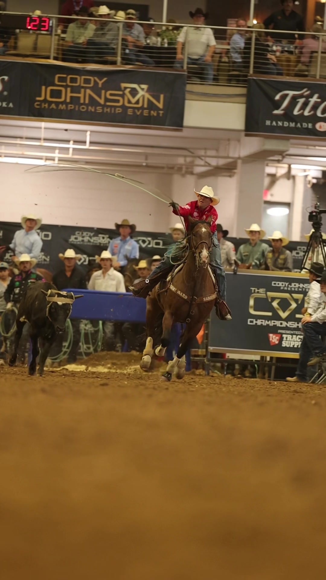 TikTok post by @tylerwadeteamroping for Resistol. Caption reads: [...] with @t either 🫡👊💪 @cojoroping....