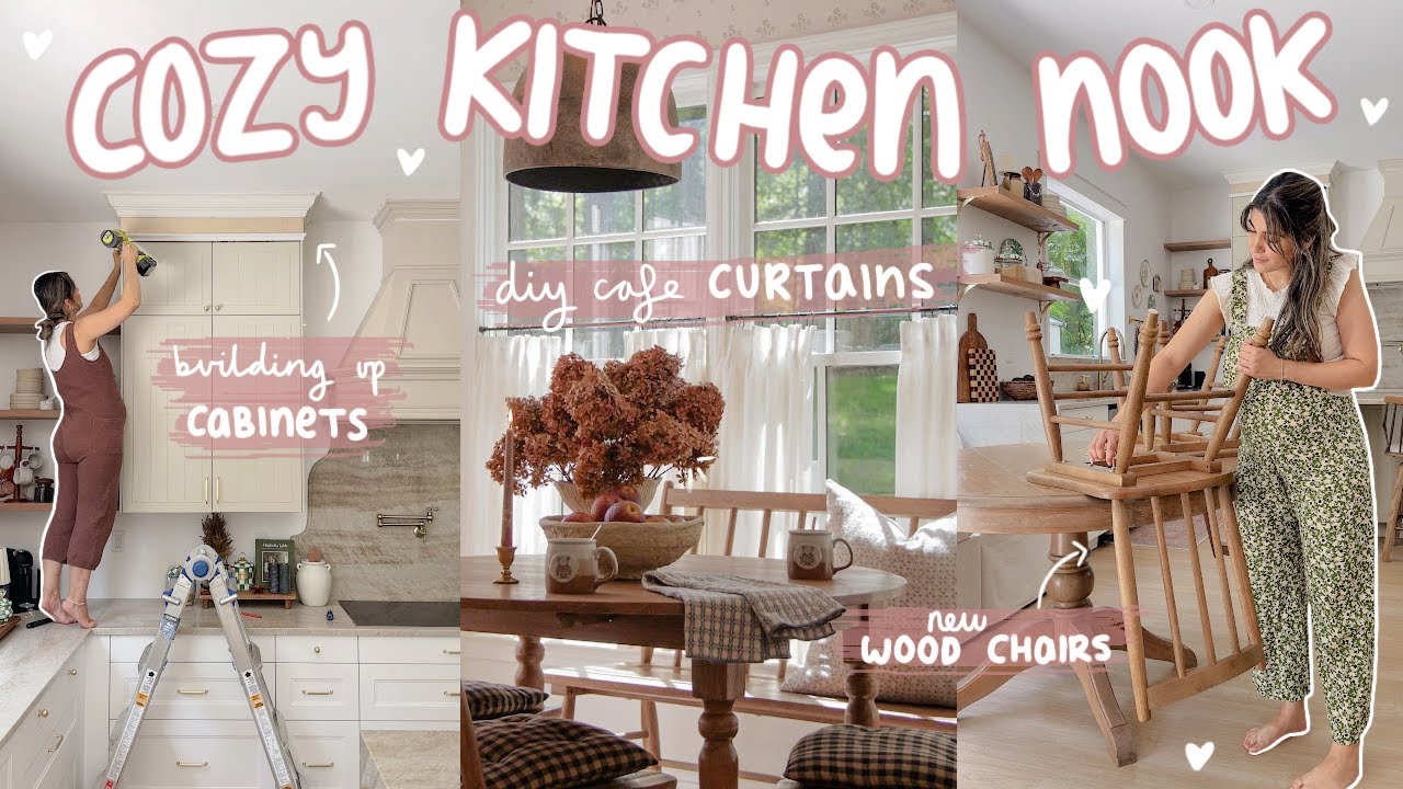 YouTube post by @HaleysCornerr for Poshmark. Caption reads: building a cozy KITCHEN NOOK! window bench &....