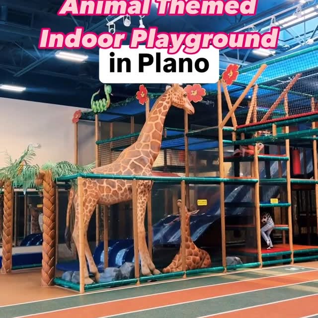 Instagram post by @dallasfunfam for Groupon. Caption reads: 🌟 ANIMAL THEMED INDOOR PLAYGROUND IN DFW: SAFARI....