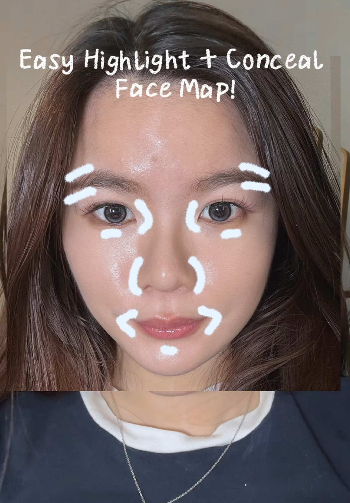 TikTok post by @keykaykeyy for Glow Is Here. Caption reads: Easy Highlight + Conceal Face Map for beginners!....