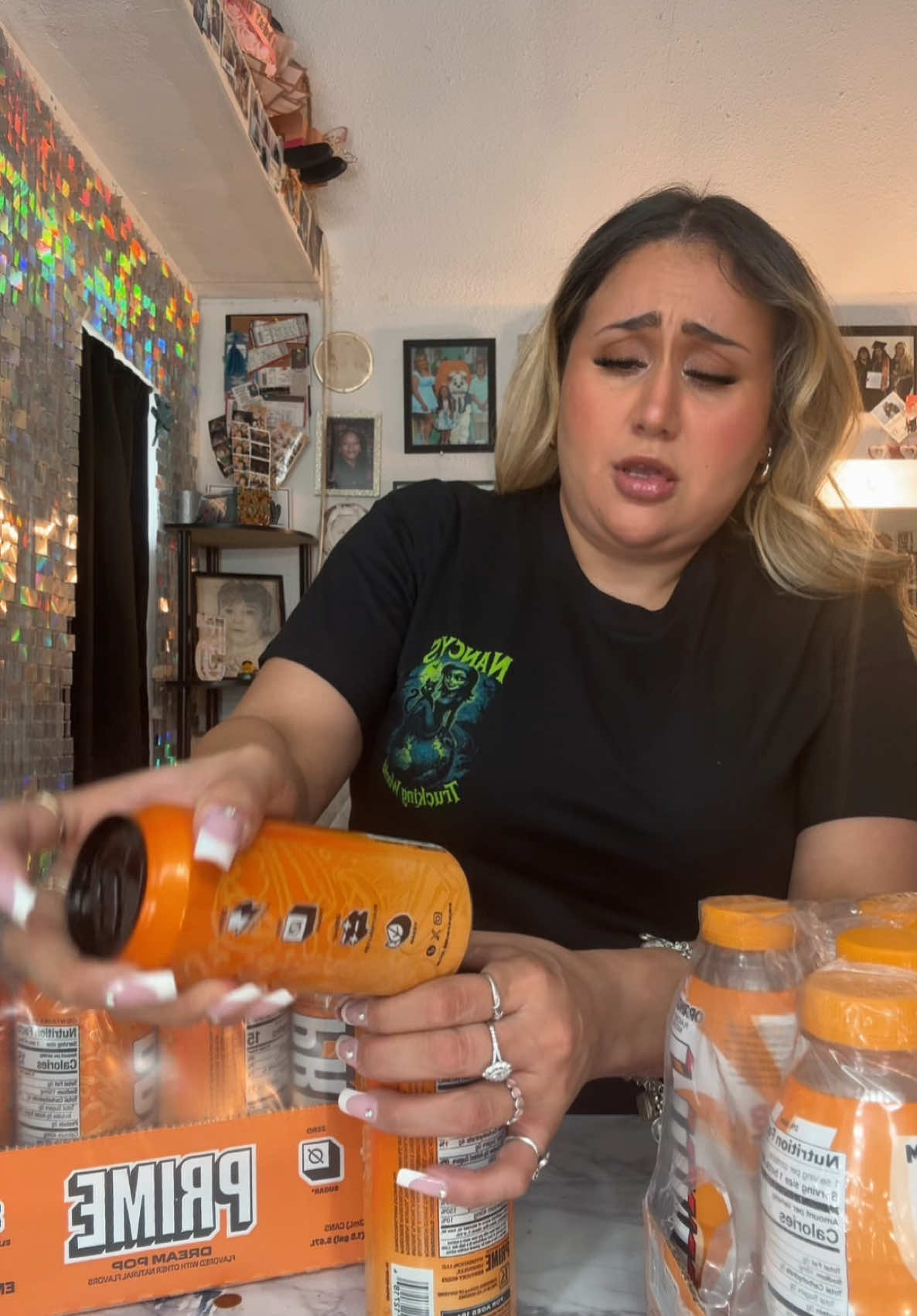 TikTok post by @crystalynn_8 for DrinkPrime. Caption reads: [...] know the name lol soooooo good 🧡🍊....