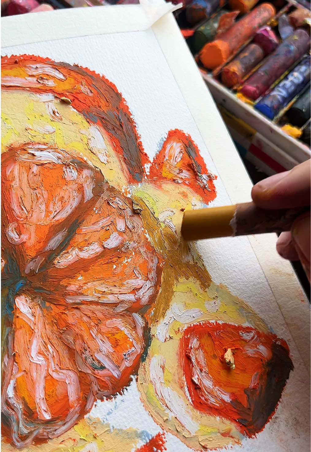 TikTok post by @witchmxm for FuntoArt. Caption reads: linked the oil pastels and paper I’m using for....