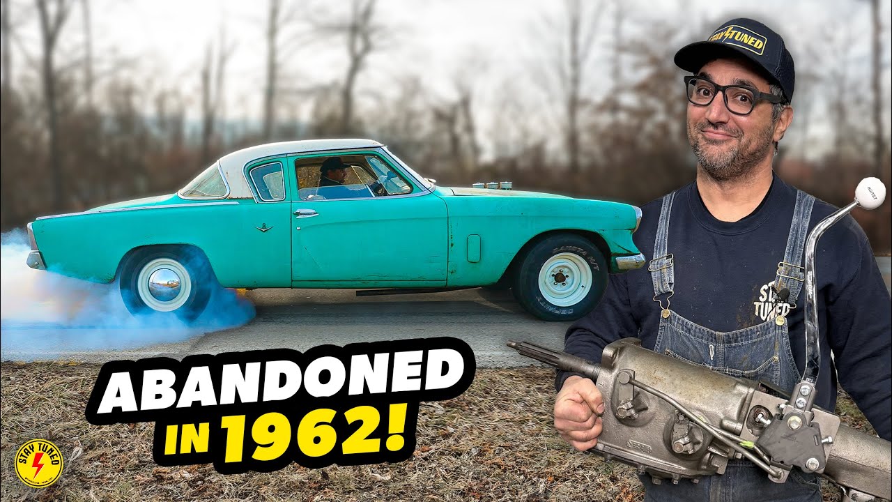 YouTube post by @StayTunedTA for Castrol. Caption reads: Driving My Oldsmobile Swapped 1953 Studebaker for....