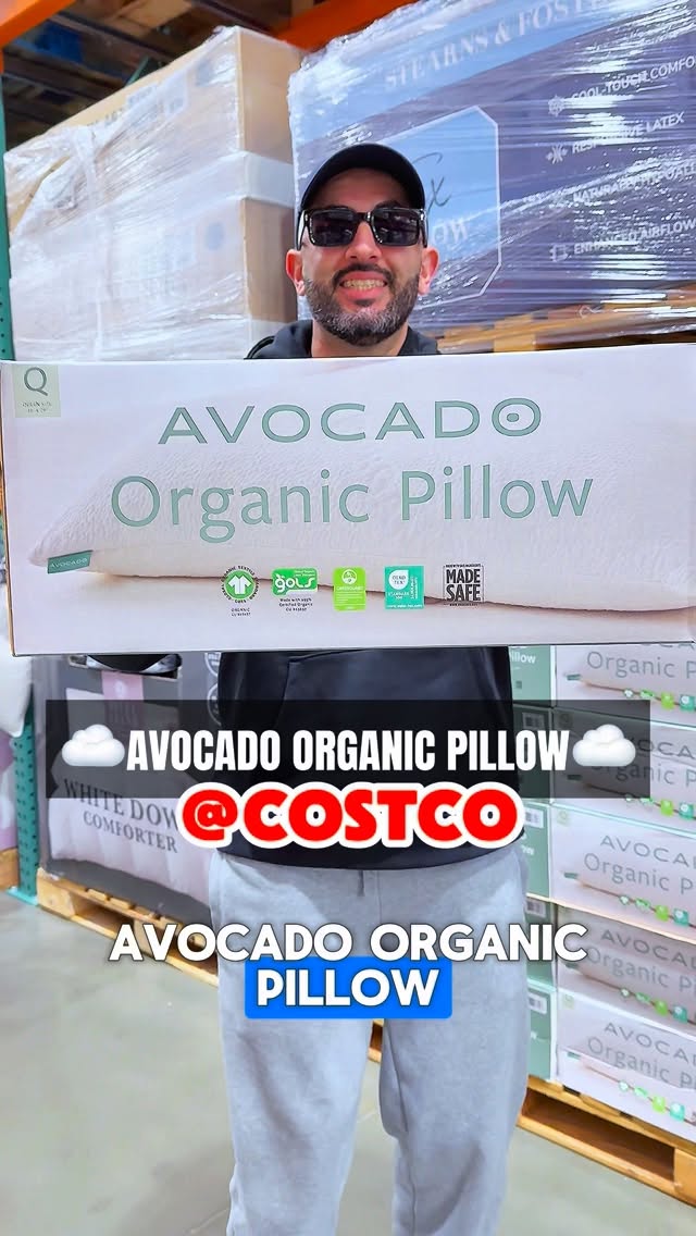 Instagram post by @costcowonders for Avocado Green Mattress. Caption reads: Costco just stocked the Avocado Organic Pillow and....