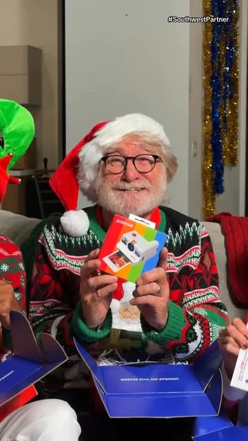 Instagram post by @retirementhouse for Southwest Airlines. Caption reads: #ad Secret Santa twist: everyone wins ✈️📸 Same....